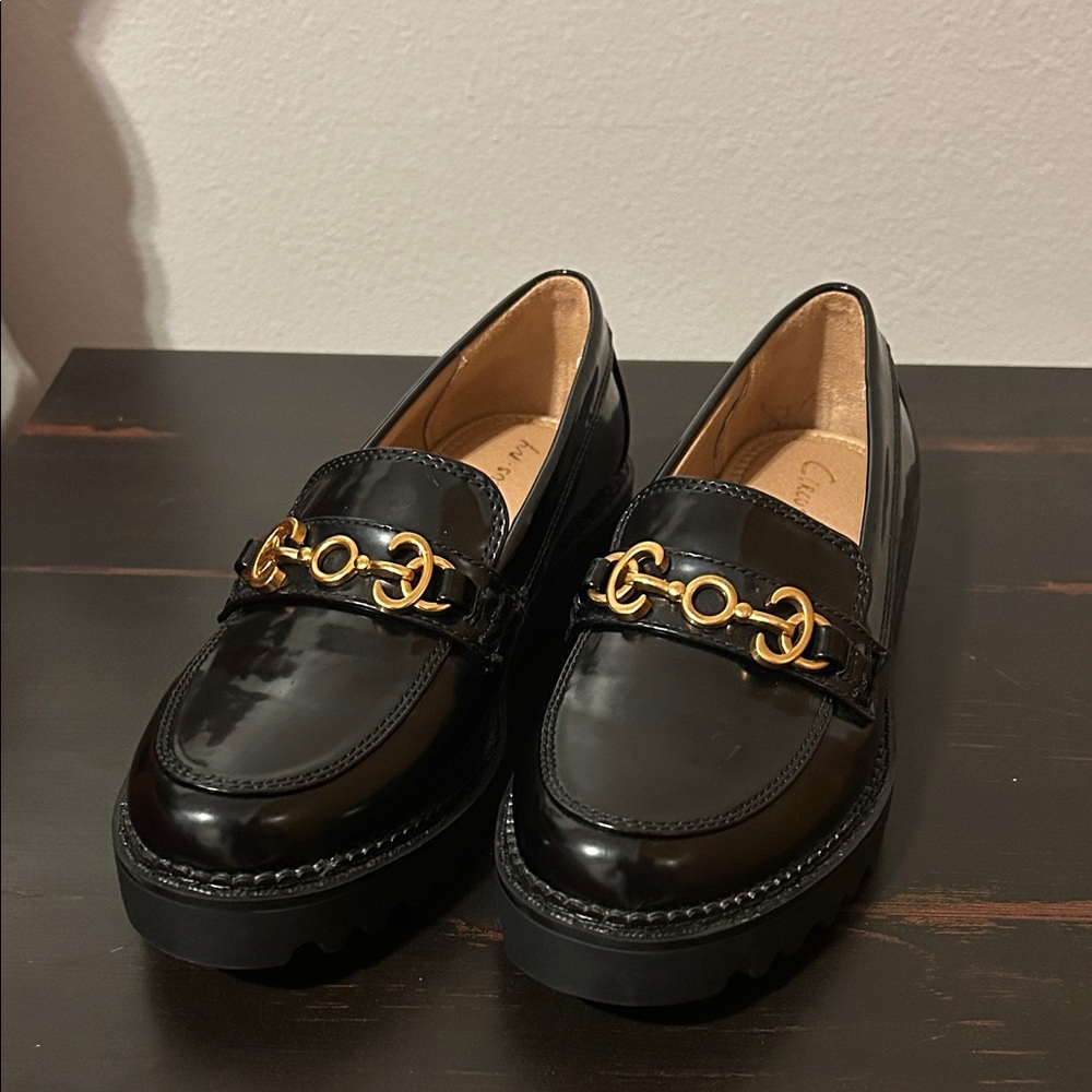 Circus by Sam Edelman Black Loafers with Gold Accents